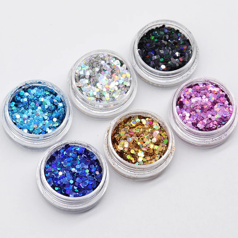 

6Boxes Colorful Nail Art Glitter Set Hexagon Laser Nail Glitter Powder Dust Nail Paillettes Flakes Manicure Nail Art Decorations
