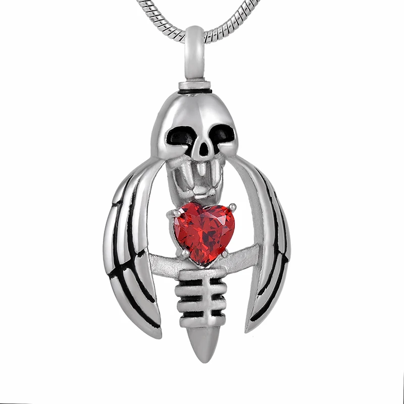 9793 череп крыло держать сердце кристалл кремации Neckalce урна кулон пепел держатель