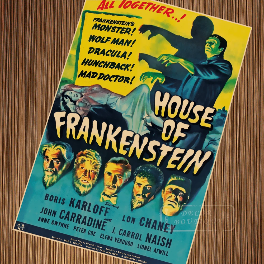 House of Frankenstein Boris Karloff Horror Movie Film Retro Vintage Kraft Poster Canvas Painting Wall Sticker Home Decor Gift | Дом и сад