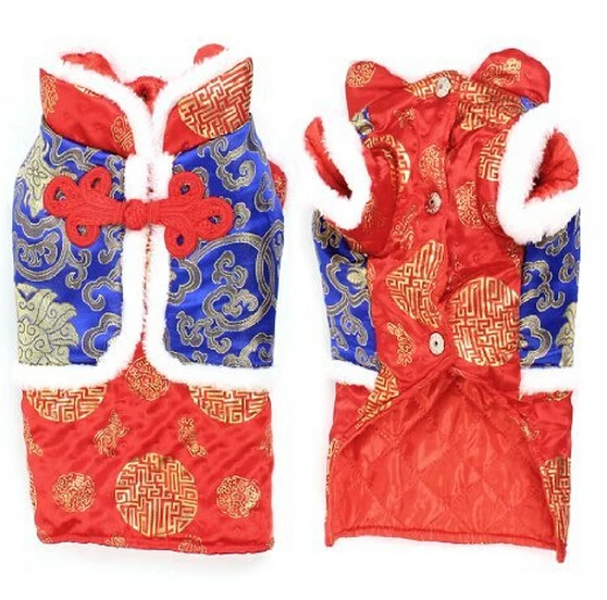 Red Warm Chinese Tang Style Flower Pattern winter autumn Pet Dog Clothes Jacket L |