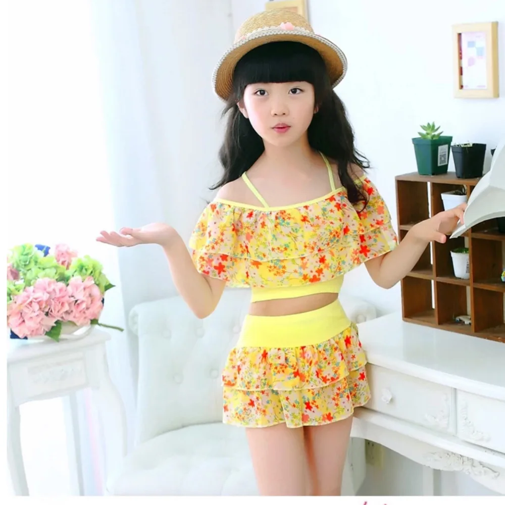

Daddy Chen Children Bikini Girls Floral High-Waist Swimsuits Bathing Suits Cute Beach Wears Baby Kids Swimwear For Girls Biquini