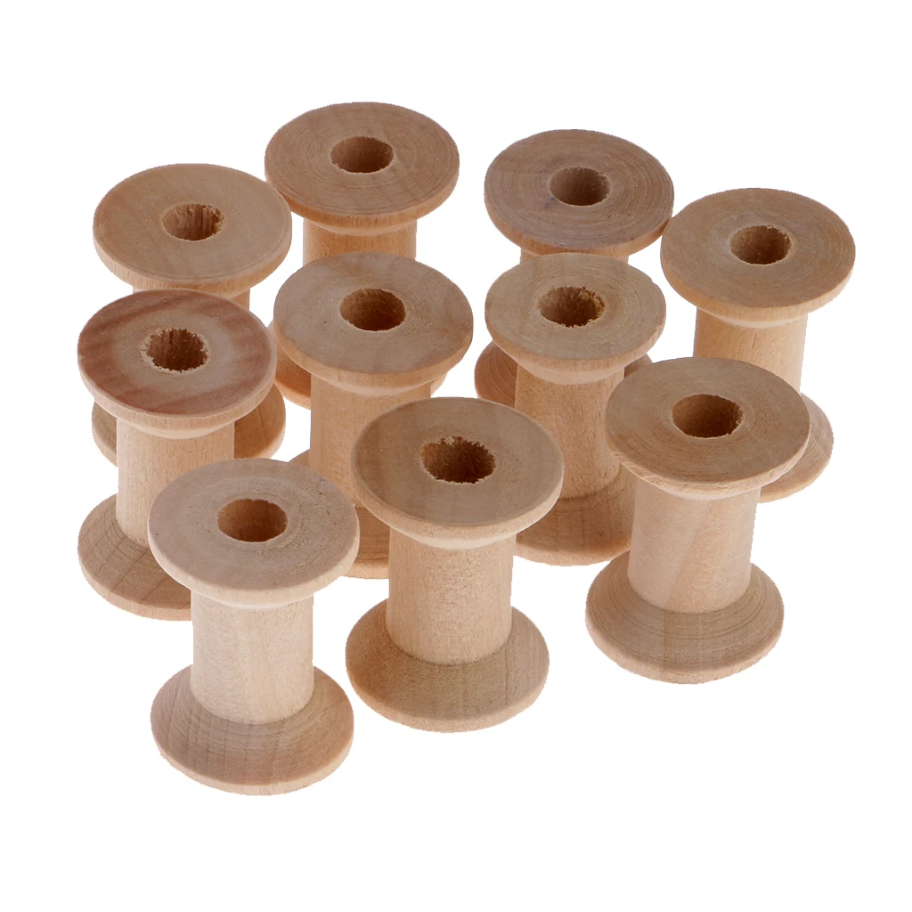 

fityle 10 Pieces Natural Wooden Empty Thread Spools Sewing Bobbins Tools 28x21mm