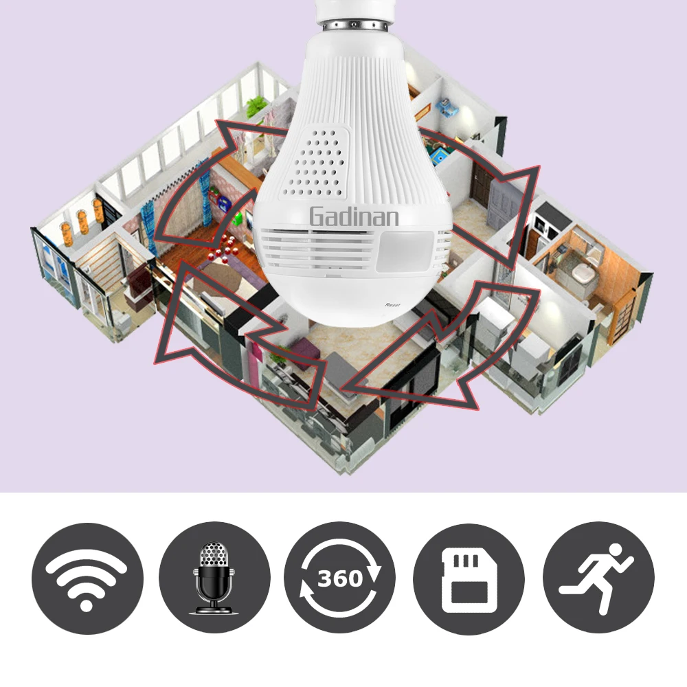 GADINAN 360 градусов панорамный 5MP 3MP 1080P 960P Беспроводной Wi-Fi камера светильник лампа Cam Мини домашняя камера наблюдения безопасности iCSee