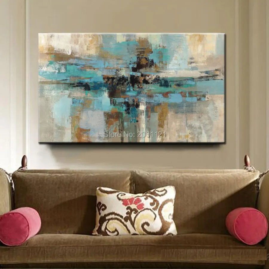 Ручная роспись дешевая большая абстрактная картина маслом на холсте бирюзовая