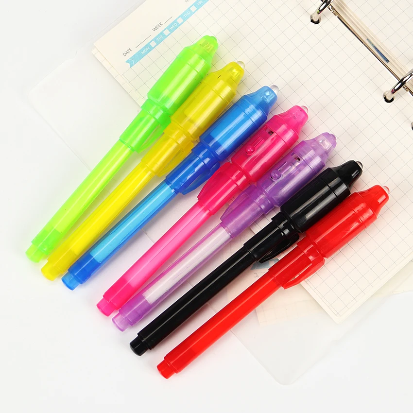 1 шт. креативный канцелярский светодиодный светильник er Pen Magic 2 в 1 УФ-черный светильник комбинированный школьный офисный рисунок невидимая чернильная ручка случайный
