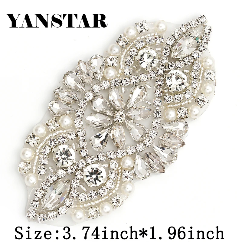 

YANSTAR (5pcs)Wholesale 14*5CM Bridal Sash Silver Crystal Rhinestones Appliques Accessory For Wedding Gown Belt YS983