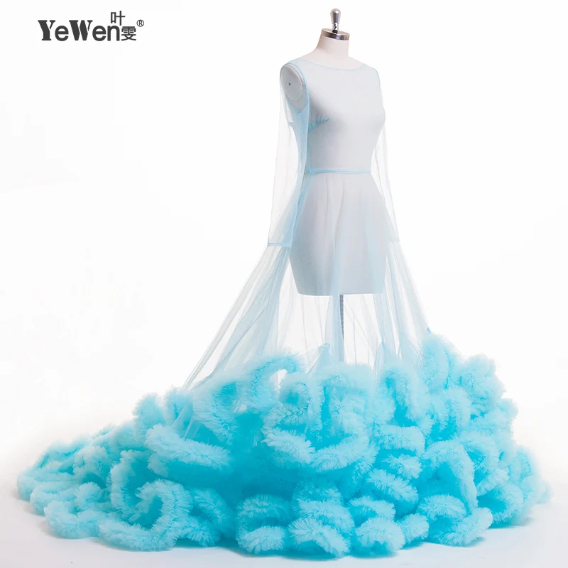 Сексуальное прозрачное облако платье королевский синий свадебное С Длинными