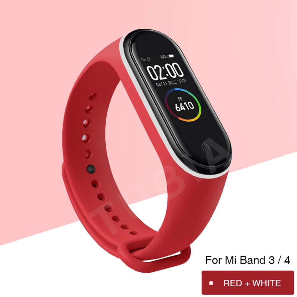 red white PB Mi Band 4 3 ремешок на запястье для Xiaomi Mi Band 3 4 Браслет Силиконовый Miband 3 4 NFC Correa аксессуары Smart Mi4 протектор - Цвет: red white PB