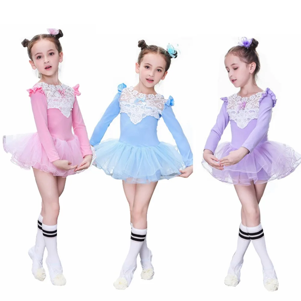 

Kids Girls Pink Blue Ballet Dance Dress Gymnastics Bodysuit Tutu Lace Dress