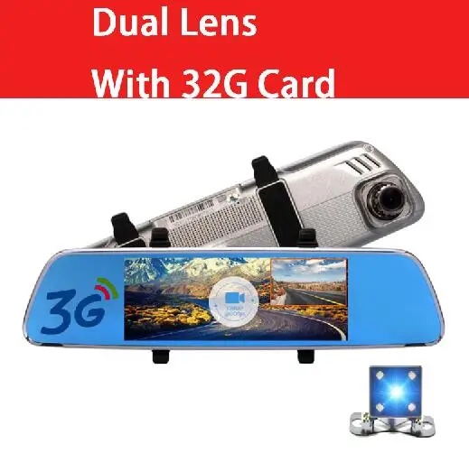 With 32G SD Card QUIDUX Car DVR 3G Android GPS Navigator 7.0inch Rearview Mirror Camera Night Vision Full HD 1080P Video Recorder With Dual lens - Название цвета: With 32G SD Card