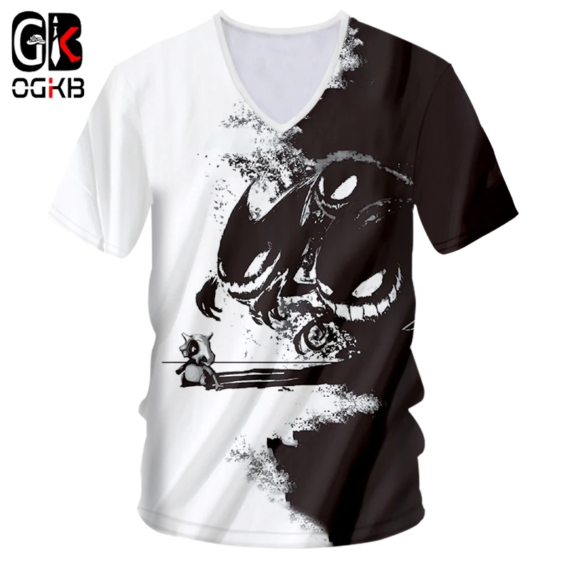 OGKB Мужская популярная новая свободная Черно белая футболка с 3D принтом забавная