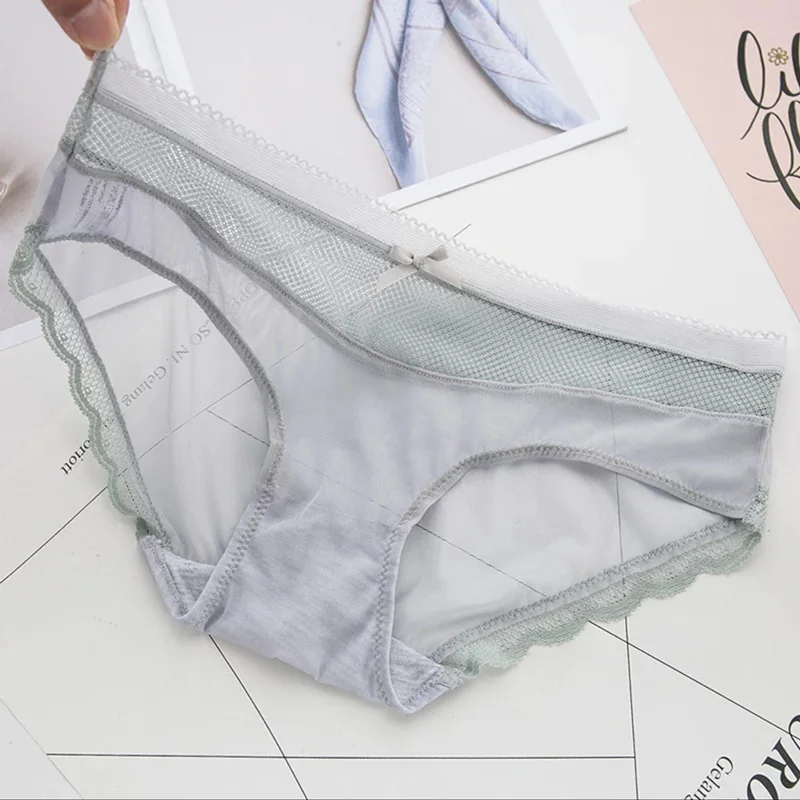 gray SP& CITY модные кружевные трусики, сексуальные хлопковые трусы, сексуальное однотонное розовое нижнее белье, женские прозрачные трусики, бразильское нижнее белье - Цвет: gray