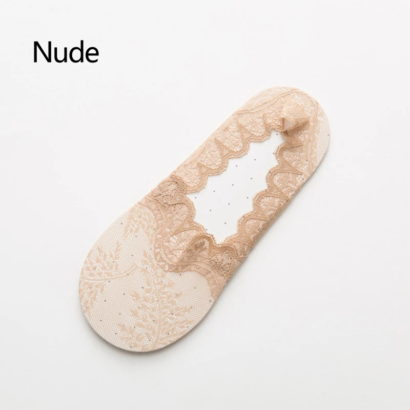 Nude 1 пара невидимые подследники носки летние однотонные женские кружевные следки с закрытым носком хлопковые тонкие женские Волшебные Носки - Цвет: Nude