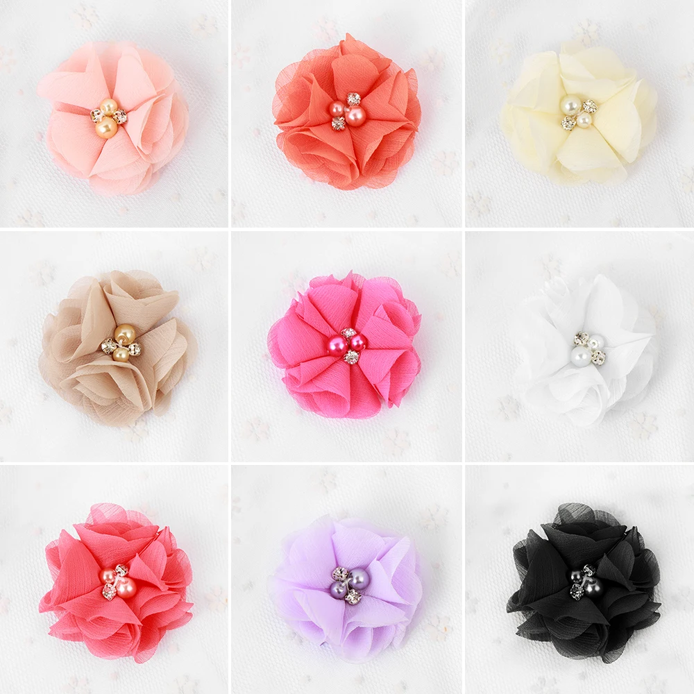1 шт. заколка для волос из шифона с бантом и цветами маленьких девочек жемчугом
