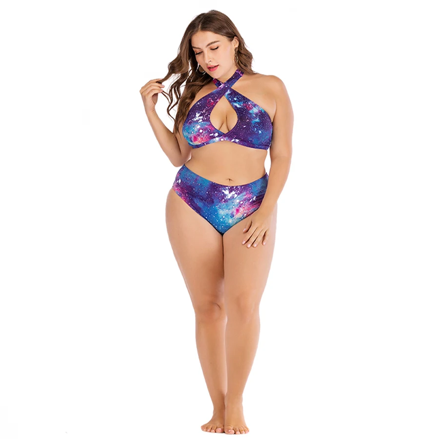 Женский раздельный купальник со звездным небом Раздельный с завышенной талией
