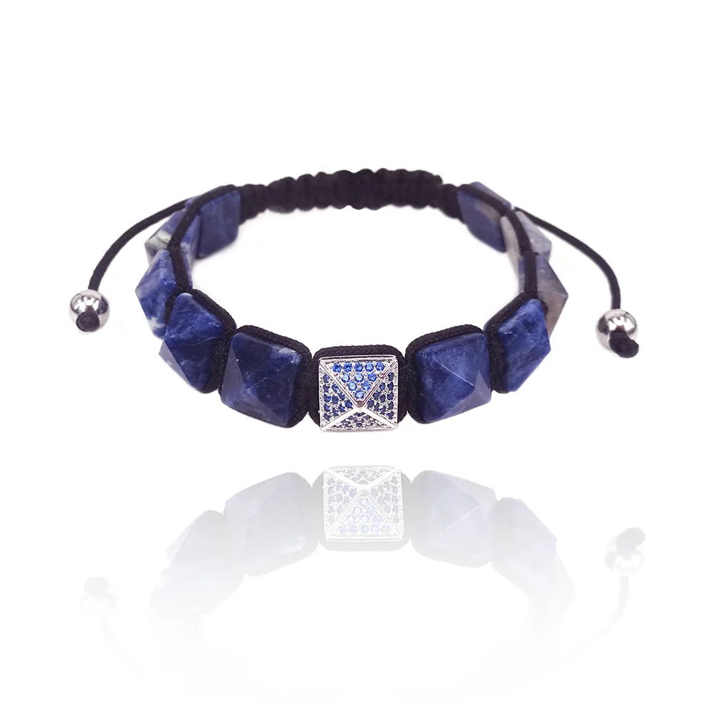 Браслеты из натурального синего кальдалита пирамида камня и циркона плетеный
