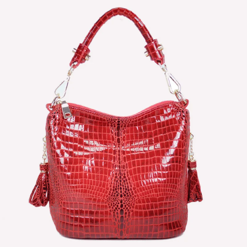 Женская крокодиловая сумка из натуральной воловьей кожи саквояж на плечо через