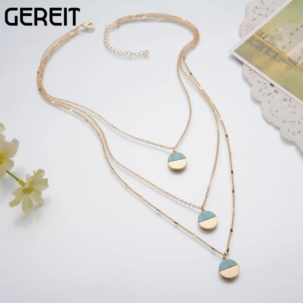 GEREIT три слоя золотая цепочка ожерелье искусственный мраморный камень