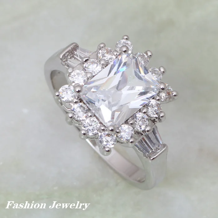 

Silver Color Cut Cubic Zirconia And Channel Mounting Engagement Rings Size 5.5 6.5 7 AR070