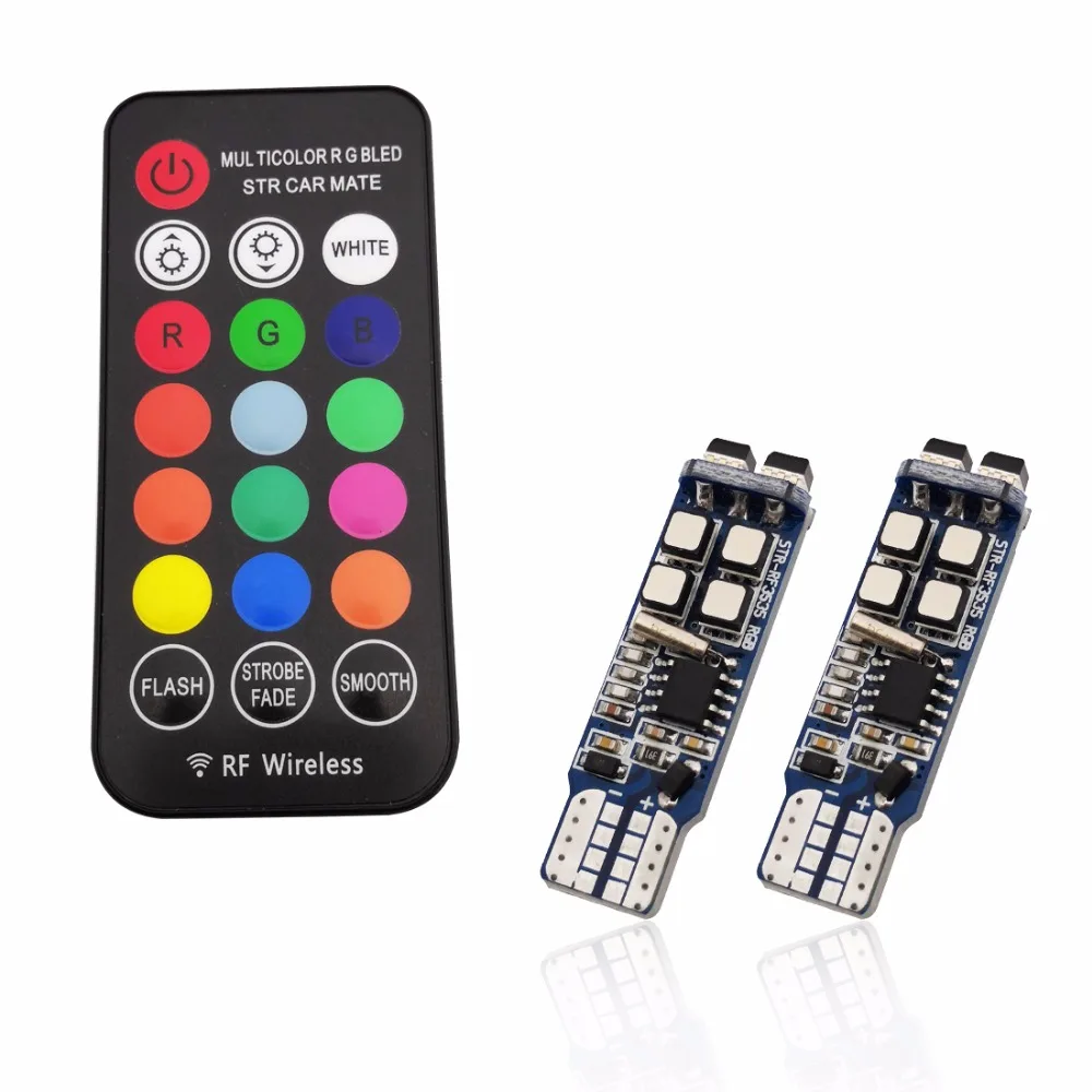 

1 set of T10 W5W LED Car Lights LED Bulbs RGB With Remote Control 194 168 501 Strobe Led Lamp Reading Lights
