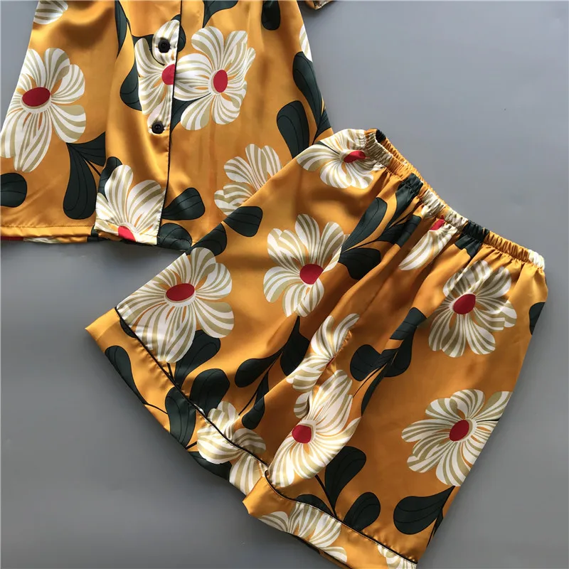 Smmoloa, Летняя шелковая пижама с коротким рукавом, комплект из двух частей, женская пижама, пикантная сорочка для женщин