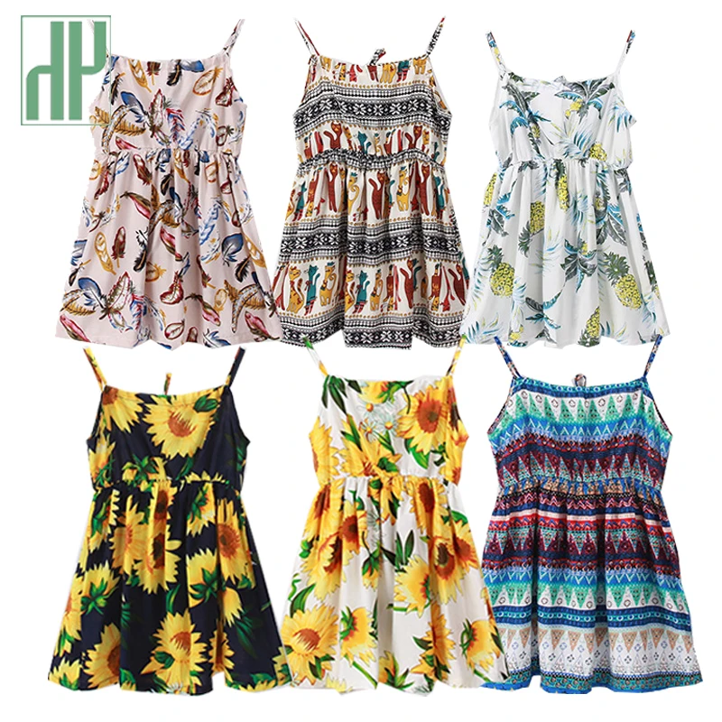 Детские платья для девочек на бретельках без рукавов с цветочным рисунком