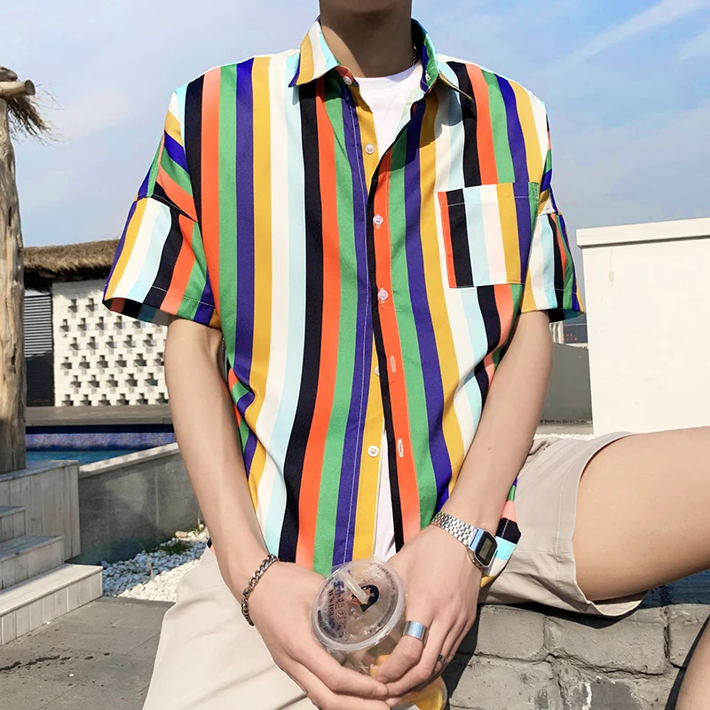 2019 NEW summer casual shirt men fashion striped short sleeve Turn-down Collar men's shirts camisa masculina | Мужская одежда