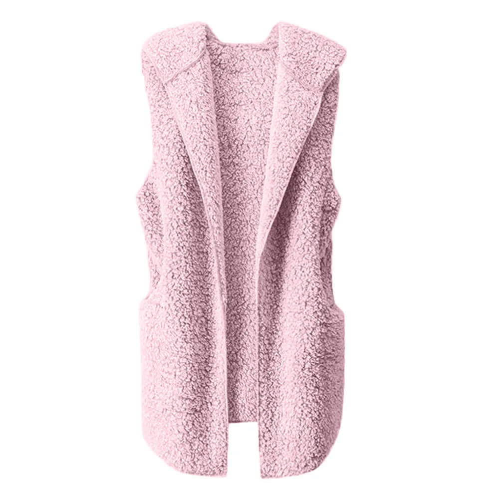 Pink Женский жилет, зимняя теплая толстовка с капюшоном, верхняя одежда, повседневное пальто, искусственный мех, на молнии, куртка из искусственного меха, женский жилет, зимняя теплая куртка, женский жилет - Цвет: Pink