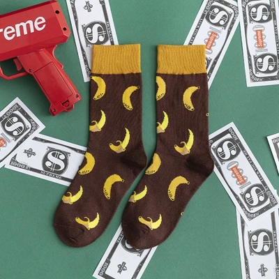 coffee banana Креативные хлопковые уличные модные женские носки с принтом; цветные забавные носки с героями мультфильмов; высококачественные осенние носки - Цвет: coffee banana