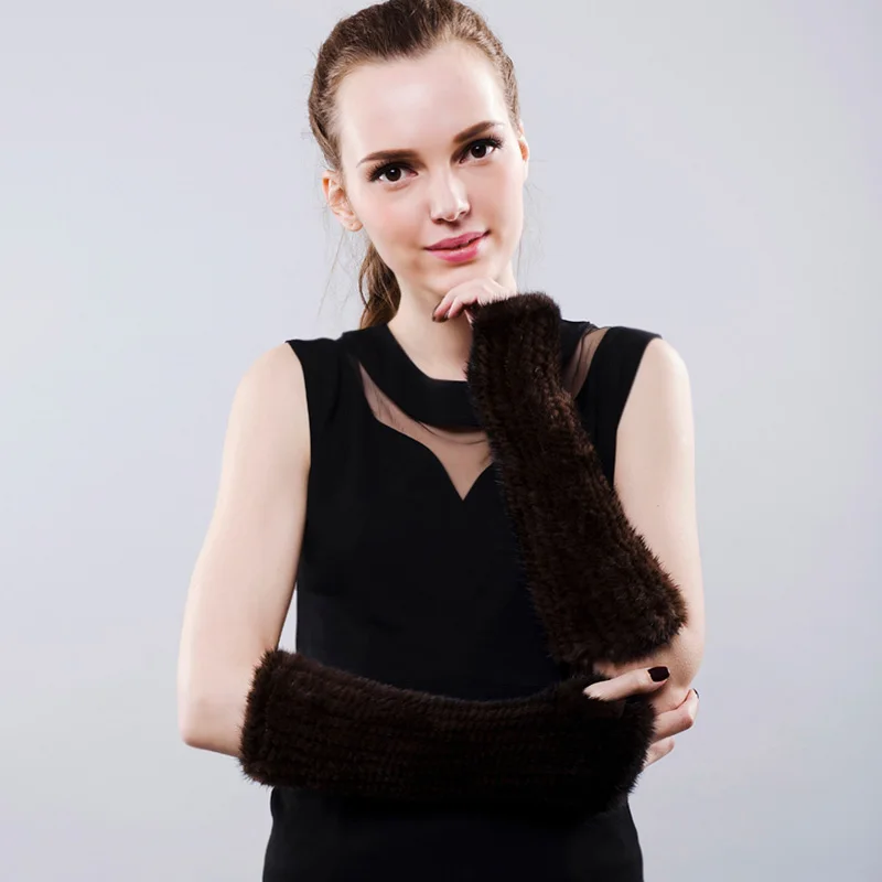 Перчатки без пальцев 30 см женские эластичные перчатки из 2017 натурального меха