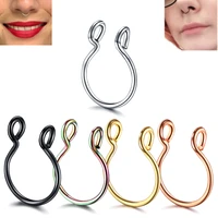 1pc steel 20g dainty faux nose rings fake septum rings hoop nostril piercing fake clip on nose rings oreja piercings jewelry