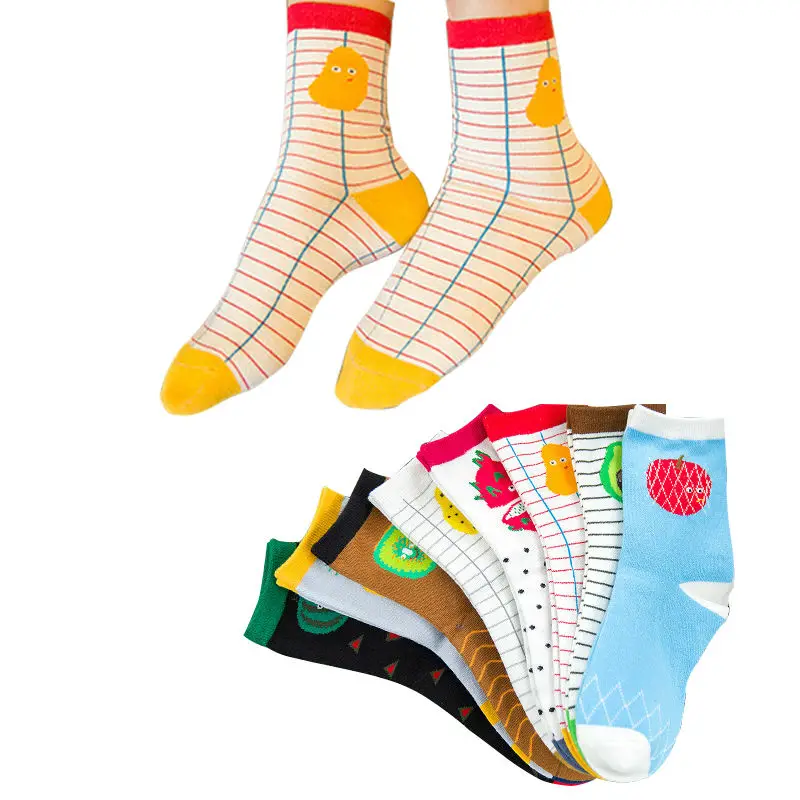 5 Pairs Корейский Стиль Новинка Носки Женщины Фрукты Отпечатано Весна Осень Теплые
