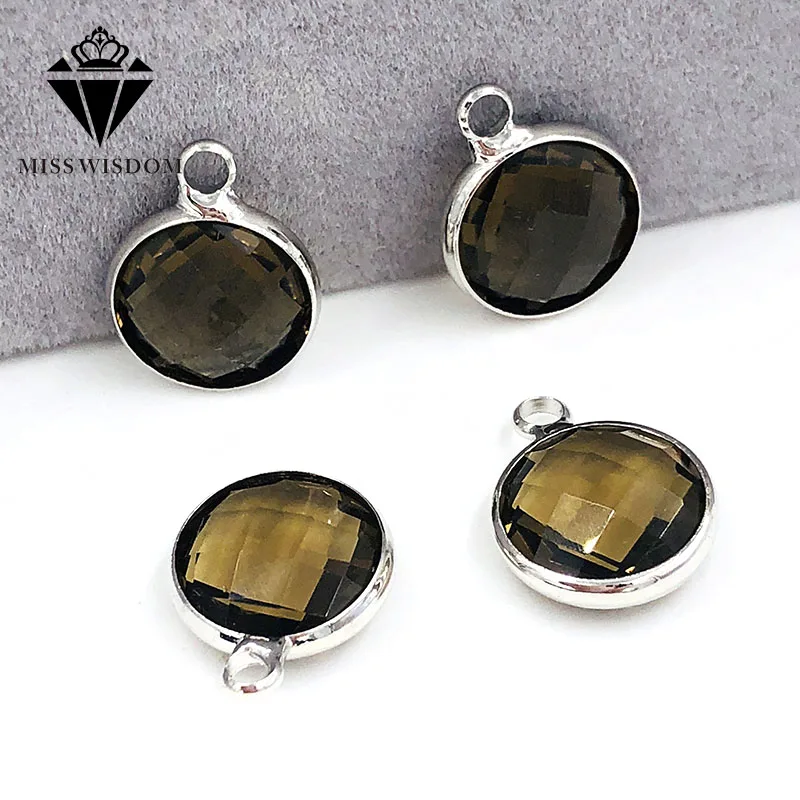 Круглые серые серьги из сплава 12 мм с одной петлей пришивные стразы стеклянная