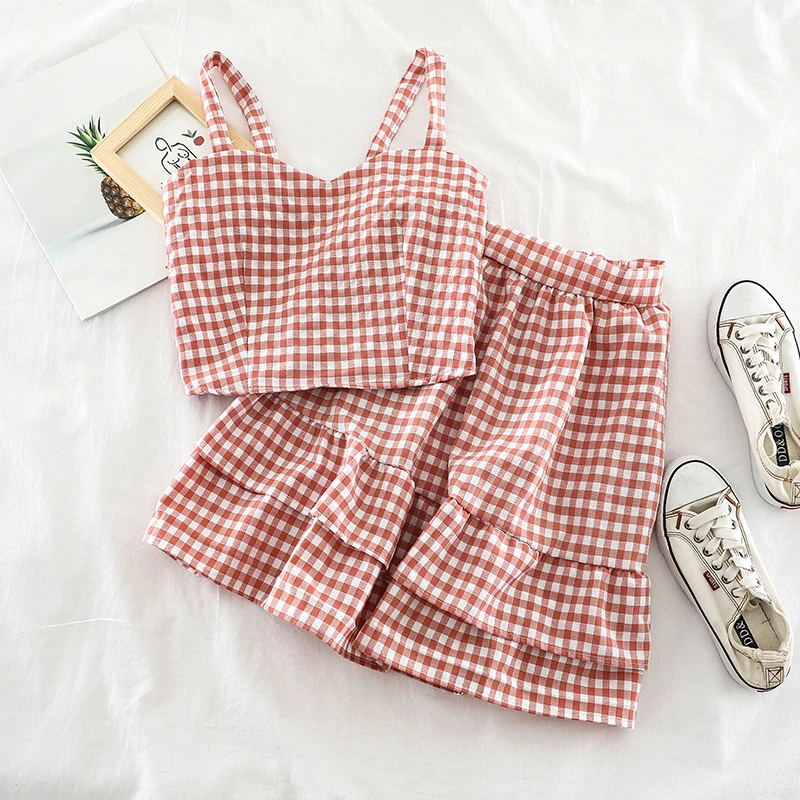 FTLZZ комплект из двух предметов в клетку женские Топы без бретелек на бретельках +