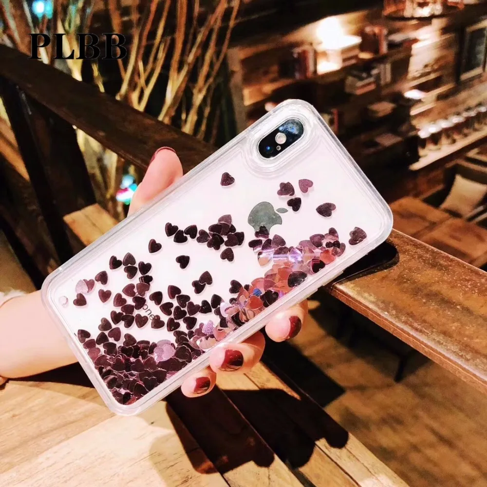 PLBB модный жидкий зыбучий песок чехол для iPhone X 6 6S 7 8 Plus BlingBling розовый красный