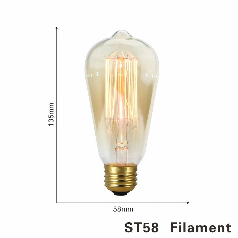 ST58 FilamentE27 40W LATTUSO 220V Ретро Винтаж светодиодный спираль лампа накаливания светильник лампочка 2200K 4W 40W светодиоидная лампа с регулируемой яркостью Эдисон лампы C35 T45 A19 A60 ST64 G80 G95 G125 - Цвет: ST58 FilamentE27 40W