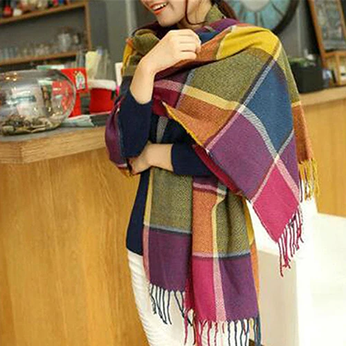 

Women Fashion Winter Warm Soft Tassel Plaid Scarf Long Wide Wrap Shawl Gift