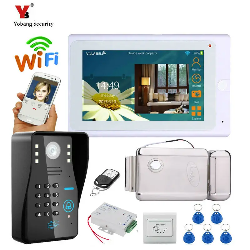 705WMJS11B5 Yobang безопасности " HD видео дверной звонок wifi код ID карты разблокировка домофон комплекты+ кнопка выхода Электрический/NC/магнитный дверной замок опция - Цвет: 705WMJS11B5