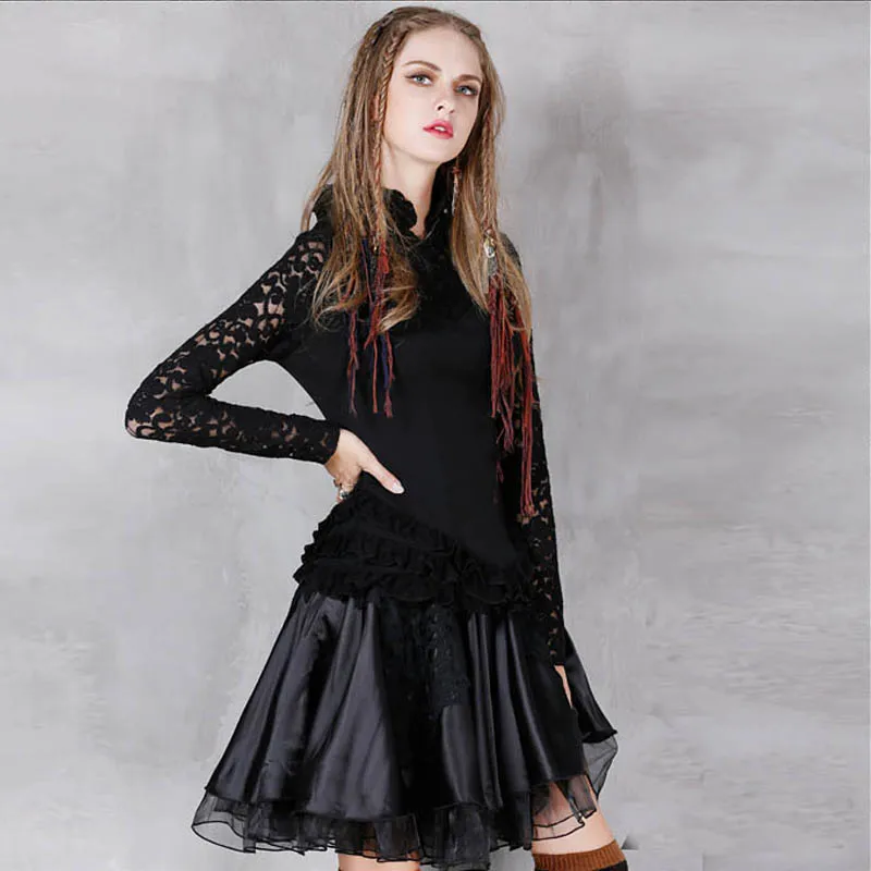 2017 Для женщин Футболки для стрейч Elegent Кружево лоскутное воротник-стойка с