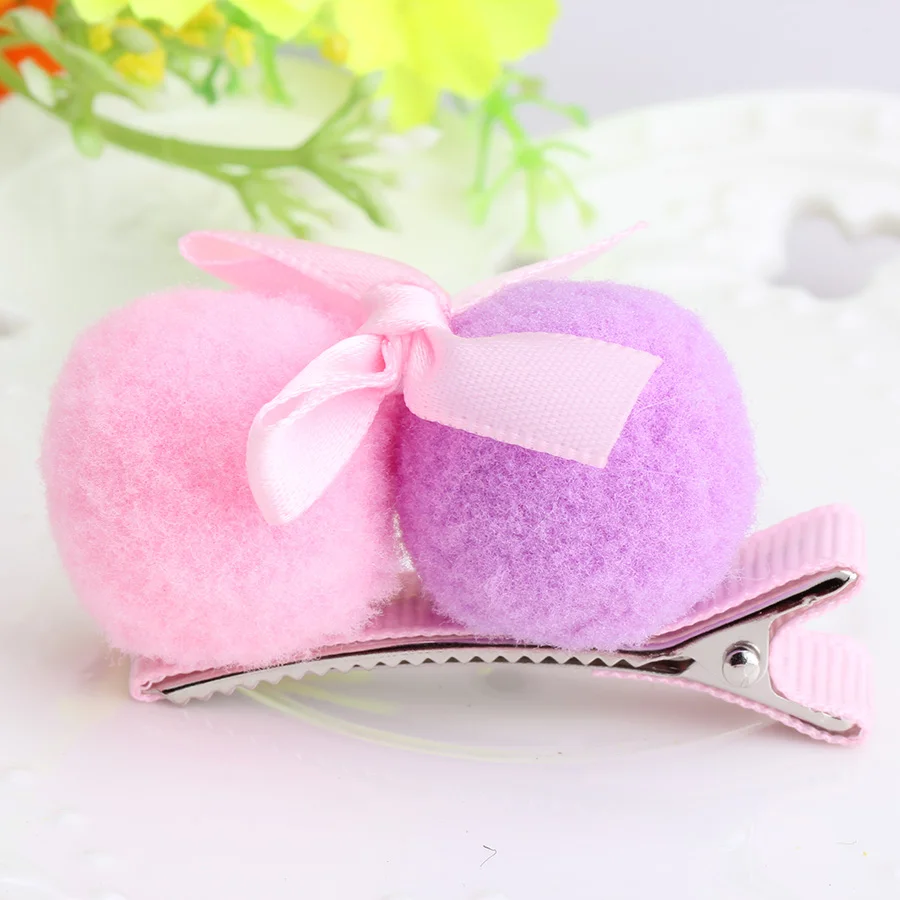 Разноцветные заколки для волос с помпоном ярких цветов ручной работы милые