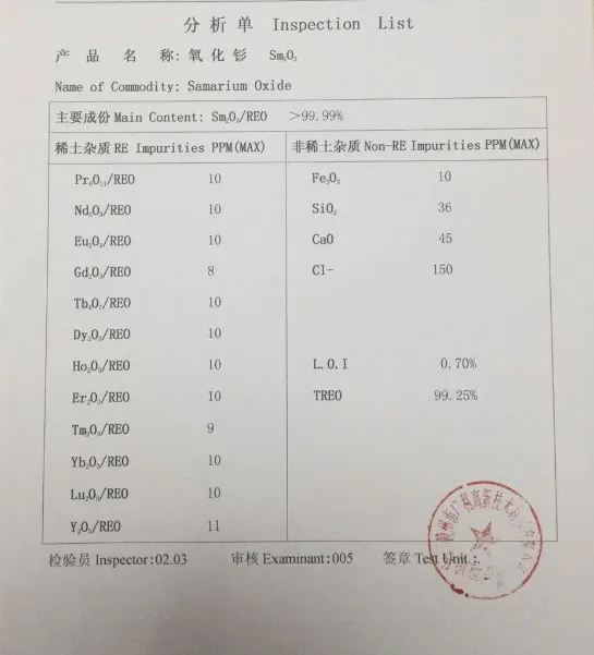 

Samarium Oxide - 99.99% - Sm2O3 rare earth metal oxide