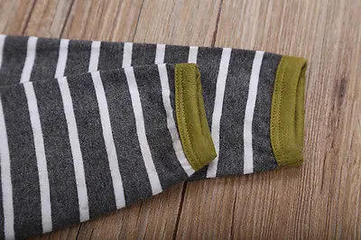 Модная одежда в полоску для малышей футболка маленьких девочек осенние серые