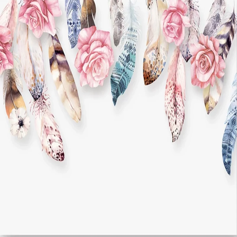 3D обои Современные Простые маленькие свежие акварельные перья Цветы фото