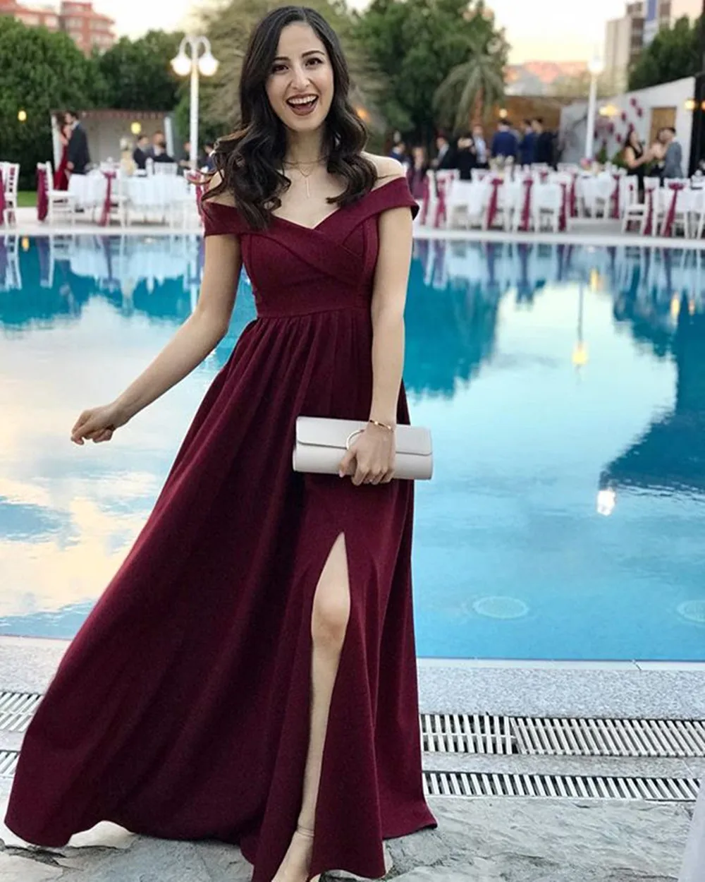 HONGFUYU A-Line vestidos de fiesta платья для выпускного вечера Новинка атласные вечерние платья с открытыми плечами вечерние платья для женщин Формальные с Боковым Разрезом