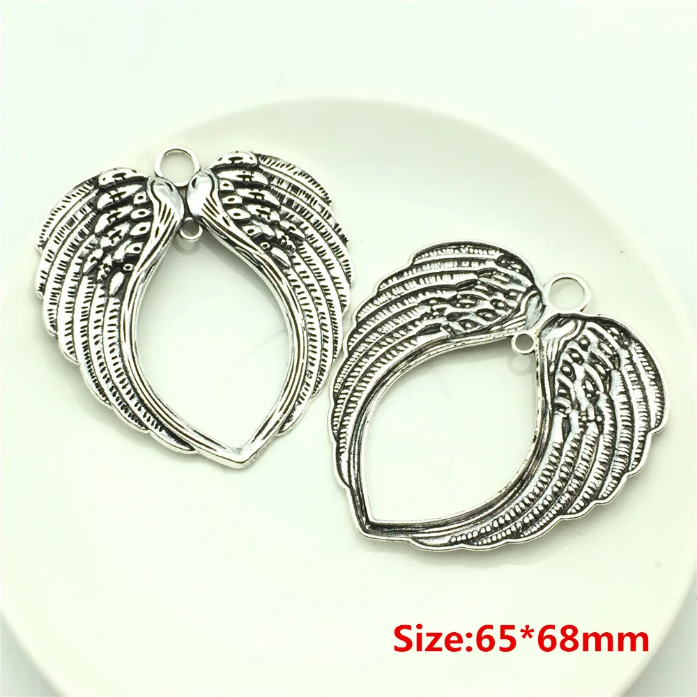 Винтажные большие крылья 2 шт. 65*68 мм подвески из цинкового сплава Серебряный