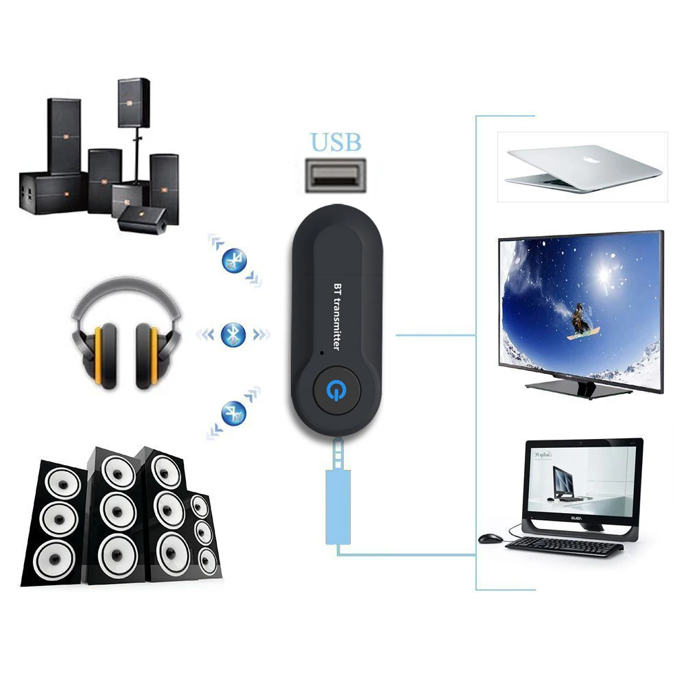 Дом автомобиль USB Bluetooth передатчика ТВ компьютер Mp3 аудио Transmissor 3 5 мм Aux передатчик