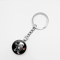 hot 2019 new fashion undead skeleton glass convex round pendant key ring retro silver keychain gift
