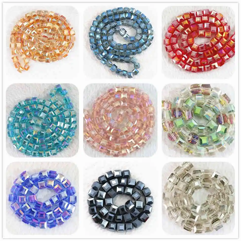 

Multicolor crystal high quality glass 8mm square cube fasceted diy jewelry making decorative Stone loose beads 50pcs B987