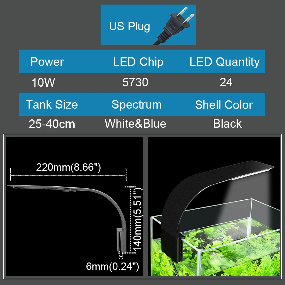 X5-Black-US-110V Senzeal Aquarium Light Super bright Aquarium Led Lighting M3/X3/X5/X7/X9 Clip-on Slim Fish LED Lamp 220V/110V Fish Tank LED Lamp - Цвет: X5-Black-US-110V