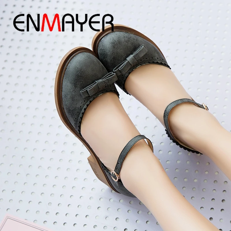

ENMAYER New Fashion Women Mid High Pumps Mary Janes Round Toe Casual Solid 3 Colors Elegant Shoes Size 34-43 LY1779